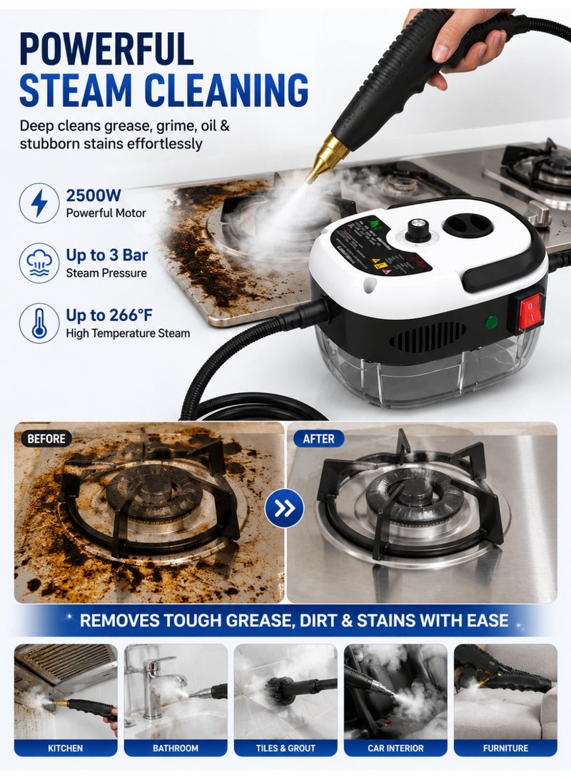 Eworld Handheld High Pressure Steam Cleaner 2500W, Portable Chemical-Free Steam Cleaning Machine with Up to 3 Bar Pressure, Fast Heating in 10–20 Seconds, Continuous Steam Up to 30 Minutes, Multi-Surface Deep Cleaning for Kitchen, Bathroom, Tiles, Windows, Car & Furniture - Image 2