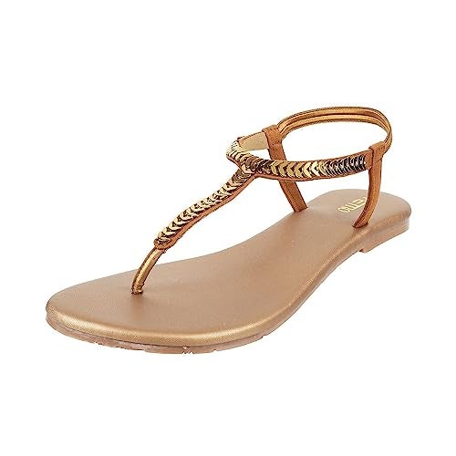 Metro Women Antic Gold Flat Fashion Sandal UK/7 EU/40 (33-96) - Image 1