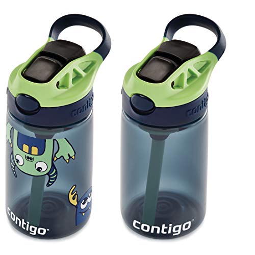 Contigo Aubrey Kids Cleanable Water Bottle with Silicone Straw and Spill-Proof Lid Blueberry & Monsters 14 Ounce 2-Pack - Image 5