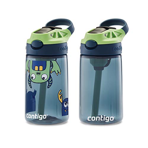 Contigo Aubrey Kids Cleanable Water Bottle with Silicone Straw and Spill-Proof Lid Blueberry & Monsters 14 Ounce 2-Pack - Image 3
