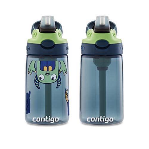 Contigo Aubrey Kids Cleanable Water Bottle with Silicone Straw and Spill-Proof Lid Blueberry & Monsters 14 Ounce 2-Pack - Image 2