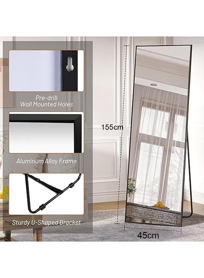 Arabest Mirror Full Length 155cm-45cm Aluminum alloy Large Standing Dressing Mirror Hanging Leaning Against Wall Mounted Mirror with Stand for Bedroom Locker Room Living Room White  - Image 5
