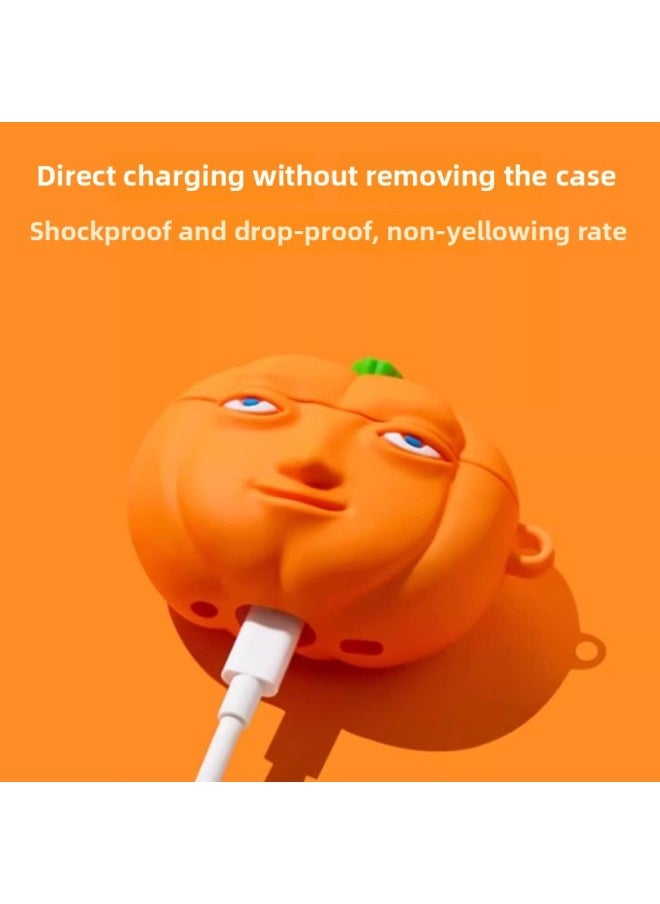 Generic - Suitable For Airpodspro2 Protective Cover 4 Generation 3 Soft Silicone Funny Pumpkin Earphones For Apple Wireless Bluetooth Soft-Color:Pumpkin Belt Pendant-Applicable Models:Airpods Pro/pro2 Universal - Image 1