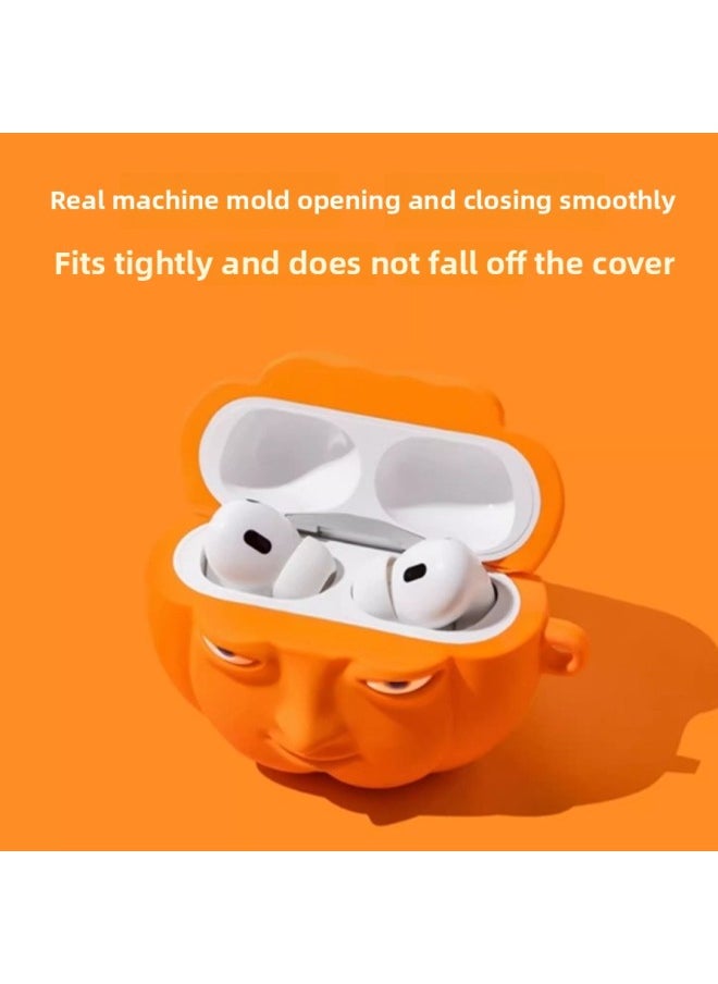 Generic - Suitable For Airpodspro2 Protective Cover 4 Generation 3 Soft Silicone Funny Pumpkin Earphones For Apple Wireless Bluetooth Soft-Color:Pumpkin Belt Pendant-Applicable Models:Airpods Pro/pro2 Universal - Image 1