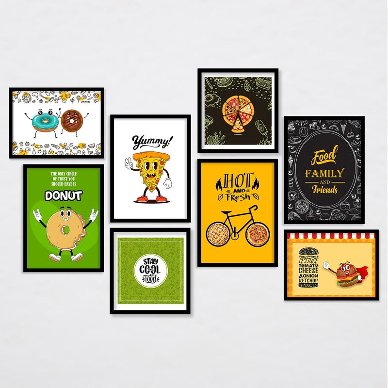 ARTELLY Pizza Quotes Wall Posters With Frame Food Framed Posters For Cafe Lounge Restaurant Kitchen Wall Decor Set of 8 Black Medium Kicha 7