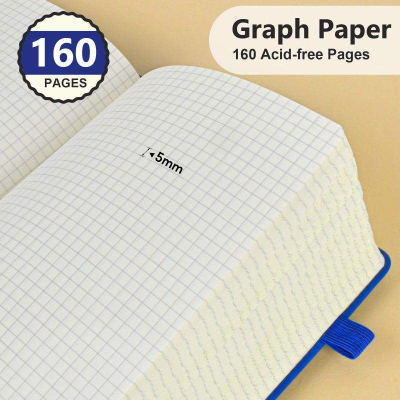 PERCUN Graph Paper Notebook, 160 Pages Grid Journal for women & men, A5 Hardcover Leather Graphing Notebook for School, Work, Travel, Note Taking 5.9â€x8.5â€ (Navy) - Image 4