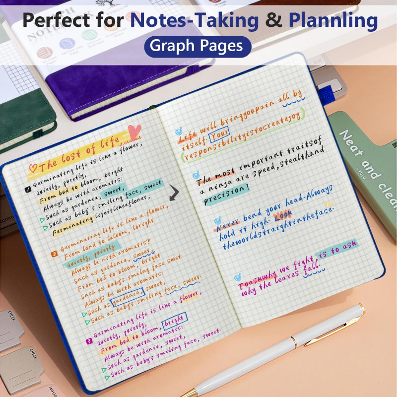 PERCUN Graph Paper Notebook, 160 Pages Grid Journal for women & men, A5 Hardcover Leather Graphing Notebook for School, Work, Travel, Note Taking 5.9â€x8.5â€ (Navy) - Image 3