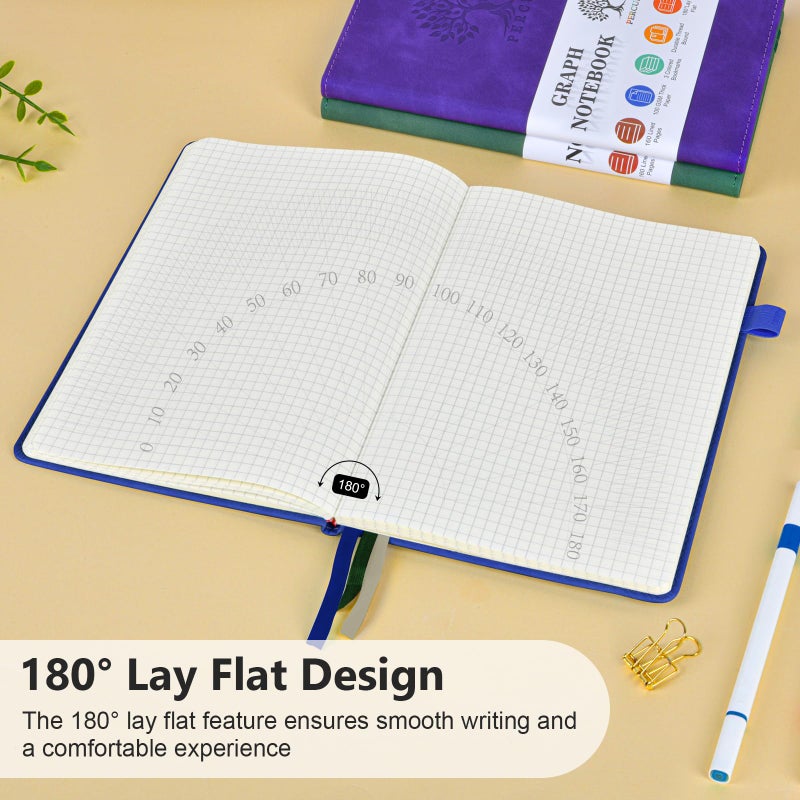PERCUN Graph Paper Notebook, 160 Pages Grid Journal for women & men, A5 Hardcover Leather Graphing Notebook for School, Work, Travel, Note Taking 5.9â€x8.5â€ (Navy) - Image 5