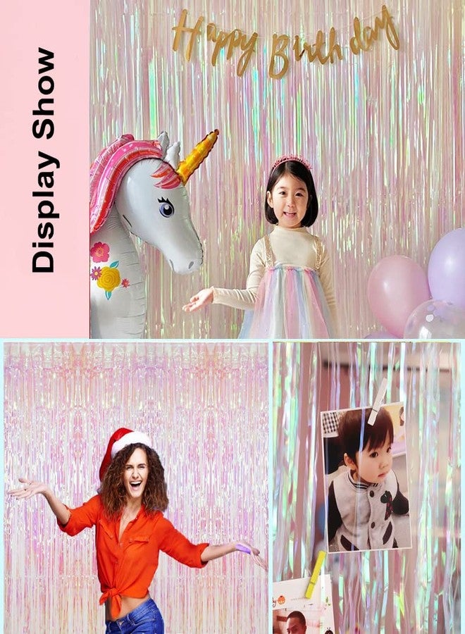 Hiflyer 3 Pack Fringe Streamers Curtains, Tinsel Fringe Party Backdrop, Birthday Decorations (3.3 x 6.6 ft, Clear & Colorful) - Image 2