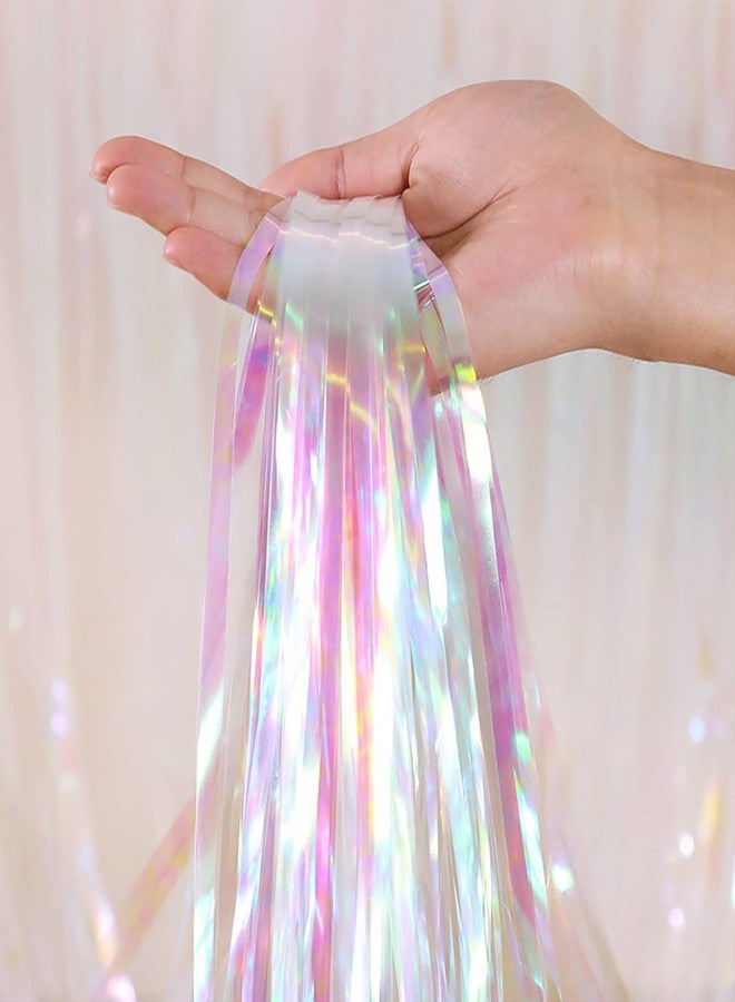 Hiflyer 3 Pack Fringe Streamers Curtains, Tinsel Fringe Party Backdrop, Birthday Decorations (3.3 x 6.6 ft, Clear & Colorful) - Image 1