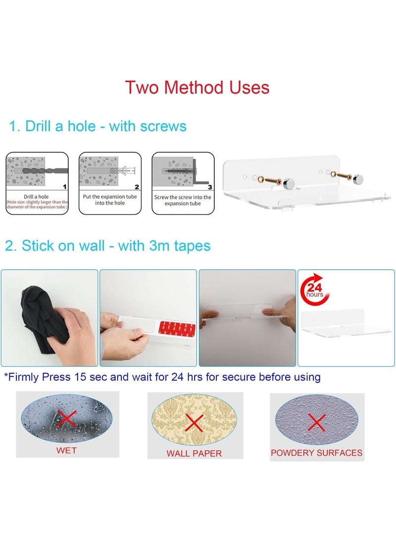 Relex 2 Pack Acrylic Floating Shelves for Wall, Wall Mounted Hanging Display Shelves for Plants, Adhesive Wall Display Shelf Stand, Adhesive Shelf for Bedroom, Picture Toy Clear Display Shelf - Image 4