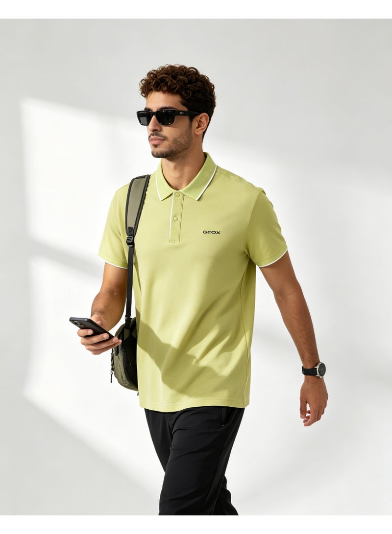 GEOX Men Contrast Trim Short Sleeve Polo Shirt Casual Daily Summer Top Light Lime Green - Image 3