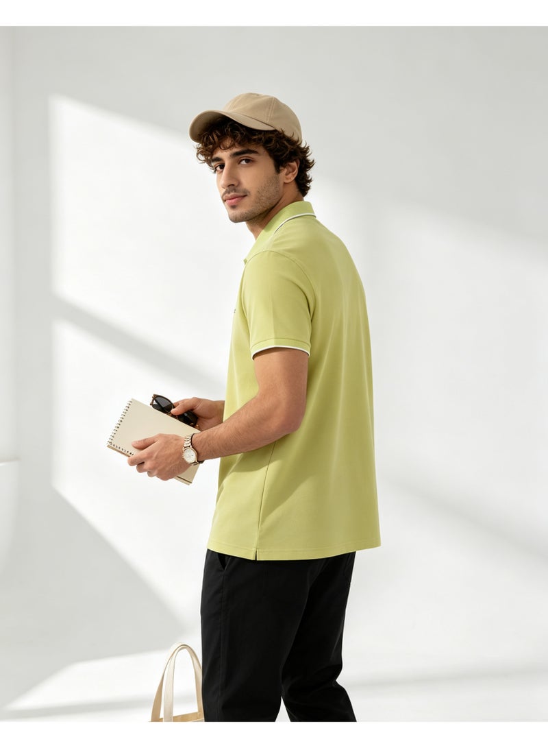 GEOX Men Contrast Trim Short Sleeve Polo Shirt Casual Daily Summer Top Light Lime Green - Image 4