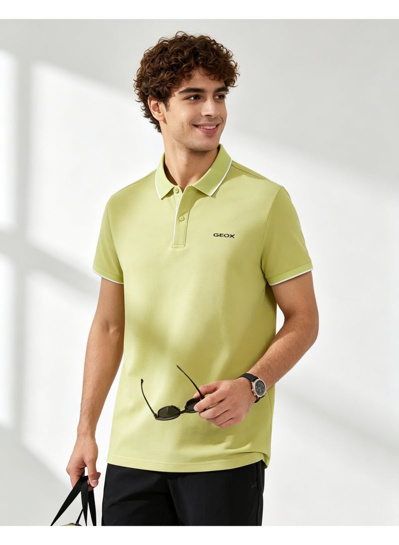 GEOX Men Contrast Trim Short Sleeve Polo Shirt Casual Daily Summer Top Light Lime Green - Image 1