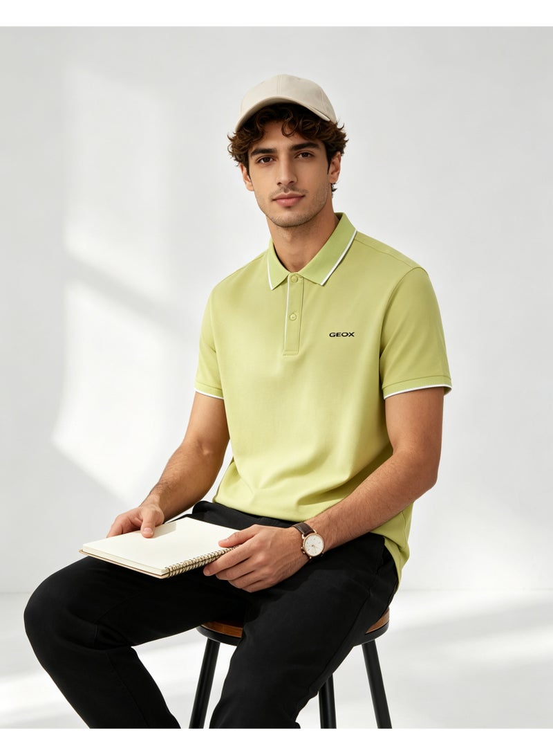 GEOX Men Contrast Trim Short Sleeve Polo Shirt Casual Daily Summer Top Light Lime Green - Image 2