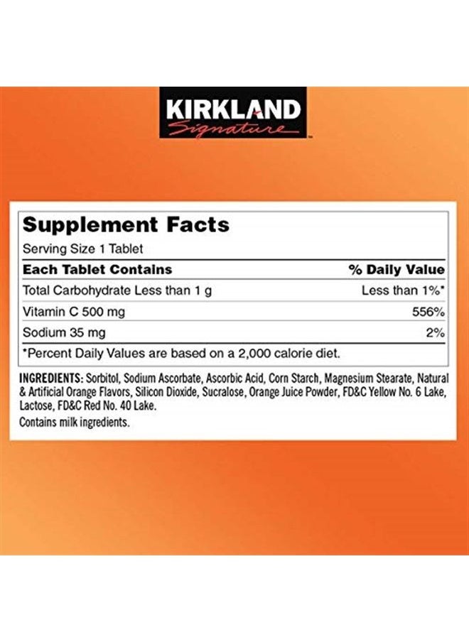 Kirkland Signature - Vitamin C 500mg 2-Pack or 1000 Tangy Orange Chewable Tablets - Image 1