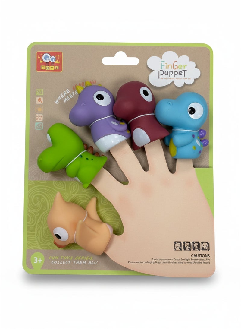 Toon Toyz 5-Piece Cute Dino / Monster Finger Puppets Set - Soft Rubber Imaginative Play Toys for Kids - Image 1