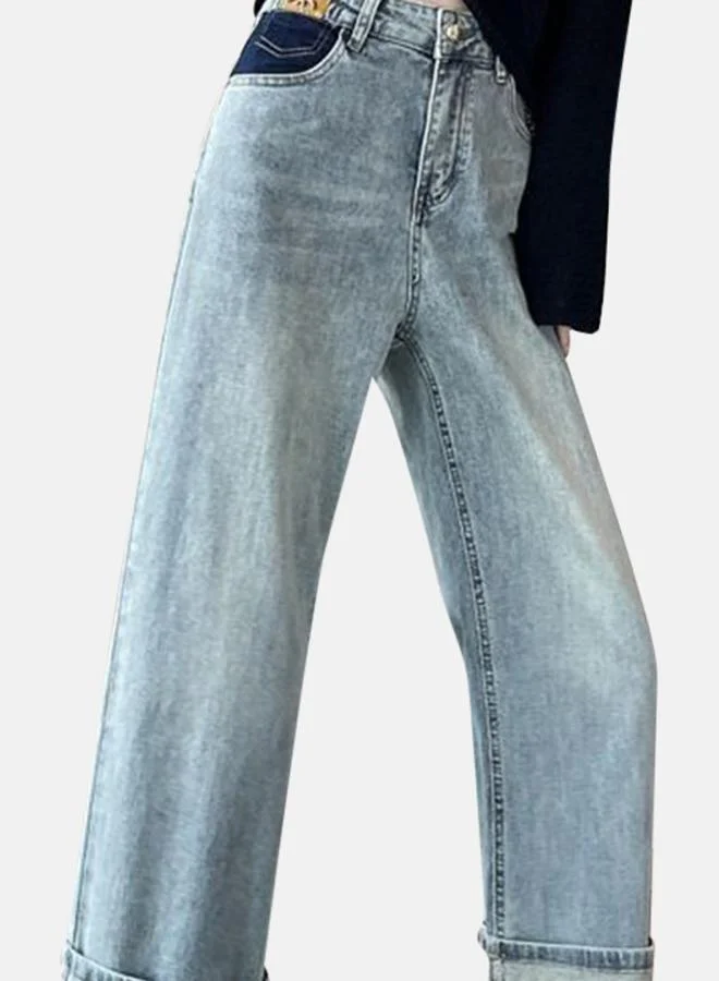 يونيكي Blue Cotton Straight Fit High-Rise Jeans