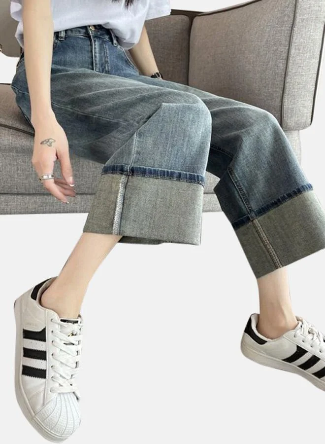 يونيكي Blue Cotton Straight Fit High-Rise Jeans