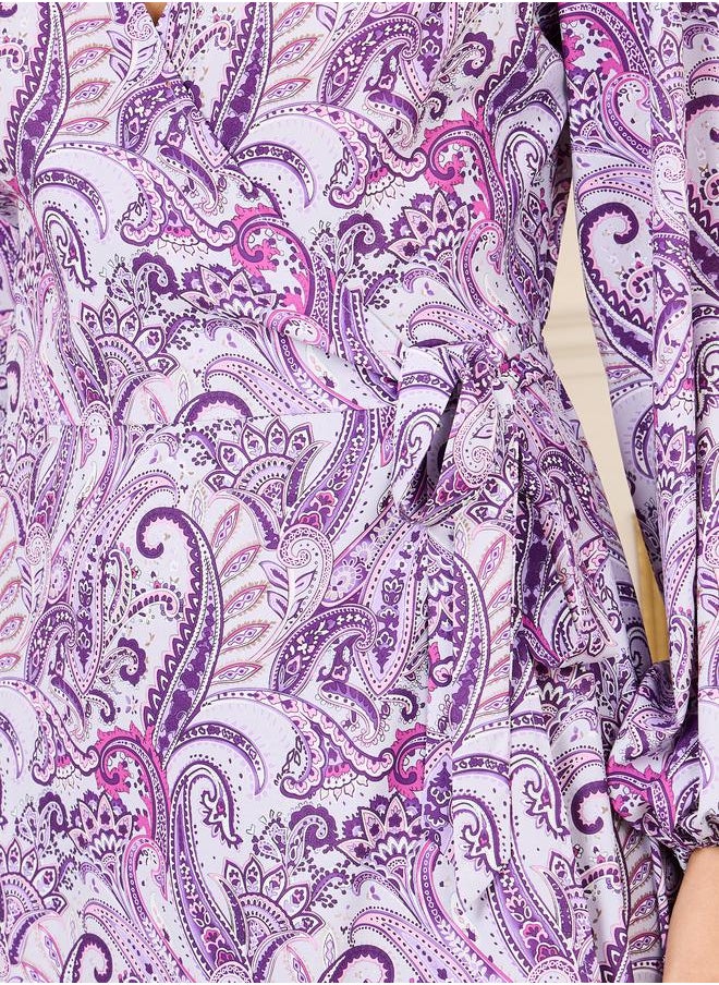 Styli - Paisley Print Ruffle Layer Wrap Midi Dress - Image 1