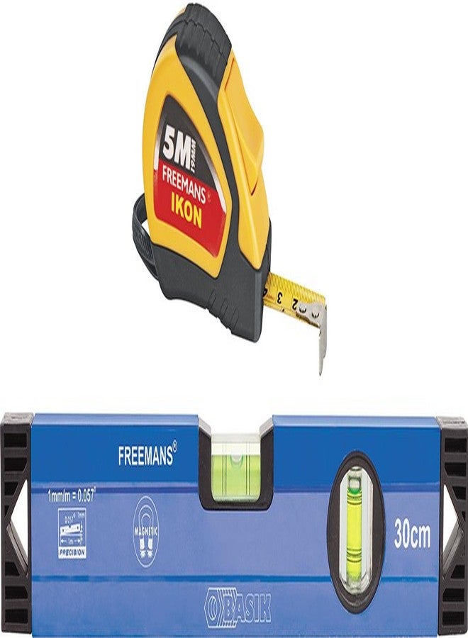 FREEMANS Ikon 5m:19mm Measuring Tape + 30cm Basik Magnetic Spirit Level - Image 1