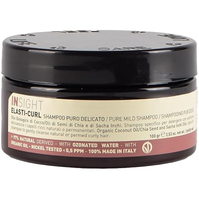 Insight Elastiâ€‘Curl Pure Mild Conditioning Shampoo with Ozonated Water & Organic Oils for Gentle, Hydrating Care, 3.5 Oz. / 100 gr