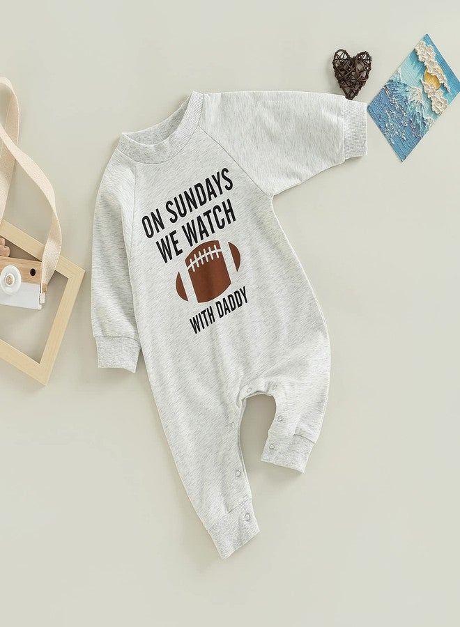 BULINGNA Funny Baby Boy Girl On Sunday We Watch Football with Daddy Jumpsuit Long Sleeve Sweatshirt Romper Fall One Piece Outfit (Gray Daddy, 12-18 Months) - Image 2