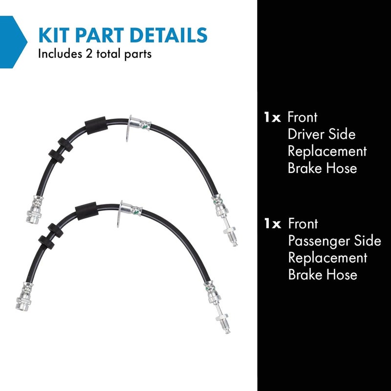 TRQ Front Brake Hose Set for 2013-2018 Ford C-Max, 2012-2018 Focus, 2014-2021 Transit Connect - Image 2