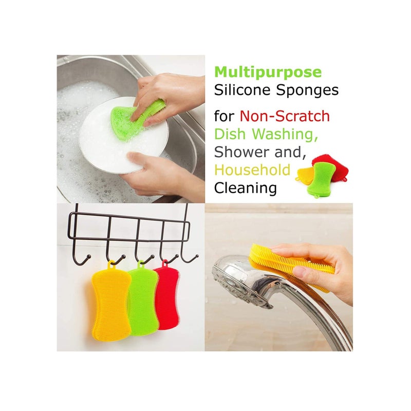 SOLARAE 3 Pack Gentle and Hygienic Kitchen Silicone Sponge for Non Scratch Dish Washing Cleaning Miracle Market Silicone Dish Sponge - Image 3
