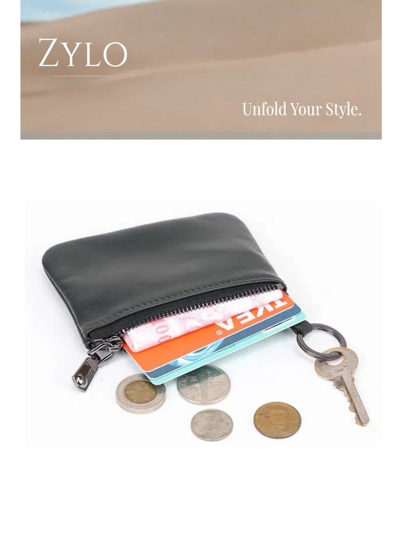 Zylo Genuine Leather Small Zipper Pouch Coin Purse Change Holder for Women And Men  - Image 3