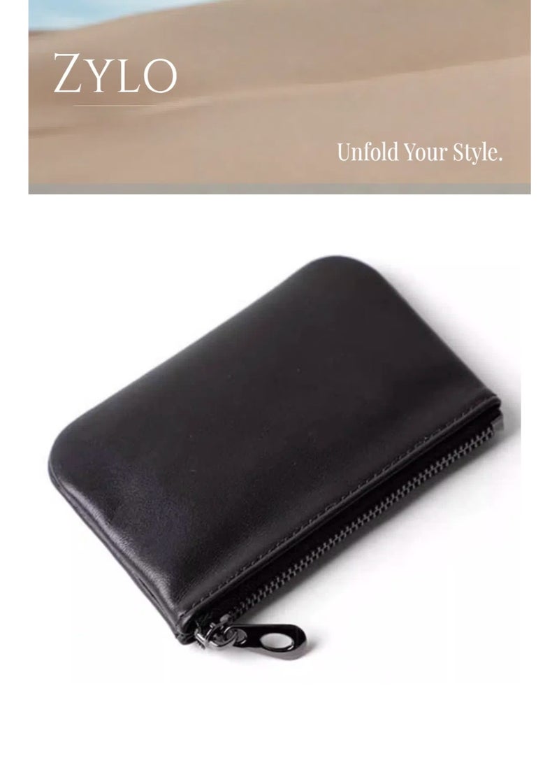 Zylo Genuine Leather Small Zipper Pouch Coin Purse Change Holder for Women And Men  - Image 5
