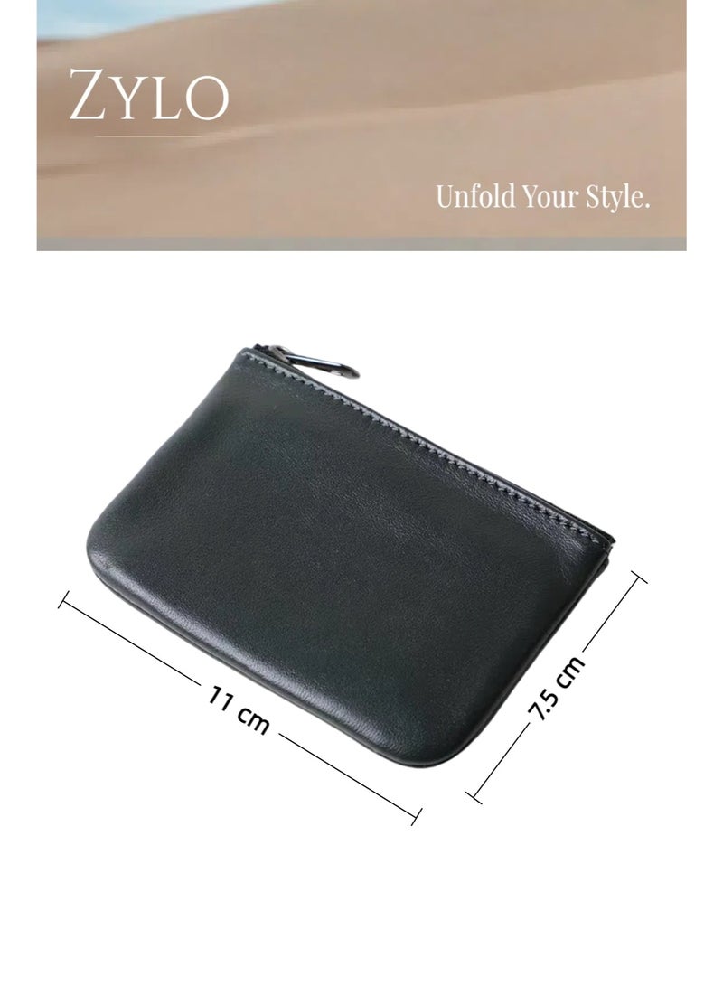 Zylo Genuine Leather Small Zipper Pouch Coin Purse Change Holder for Women And Men  - Image 2