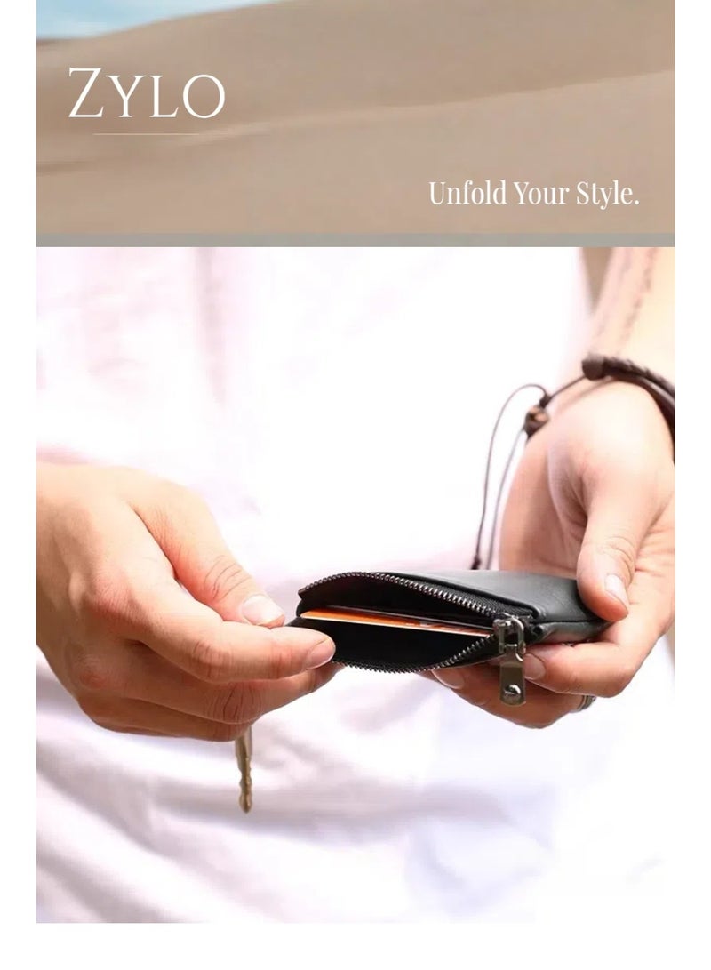 Zylo Genuine Leather Small Zipper Pouch Coin Purse Change Holder for Women And Men  - Image 4