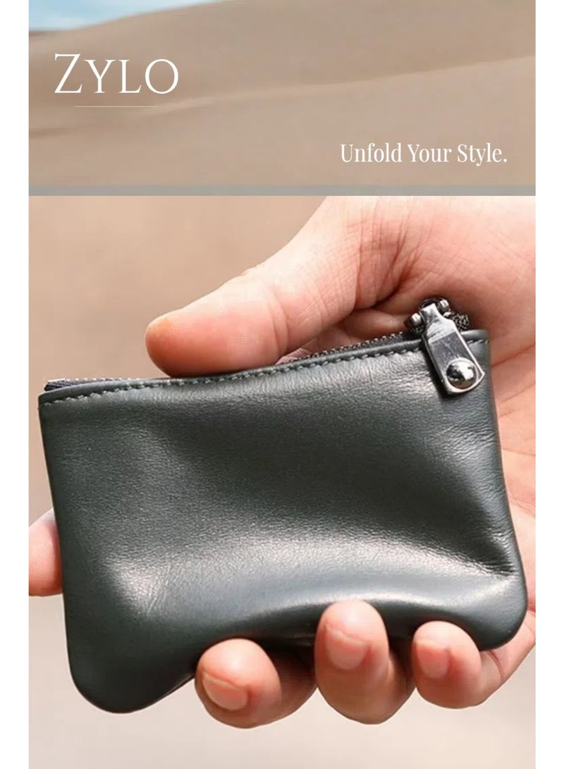 Zylo Genuine Leather Small Zipper Pouch Coin Purse Change Holder for Women And Men  - Image 1