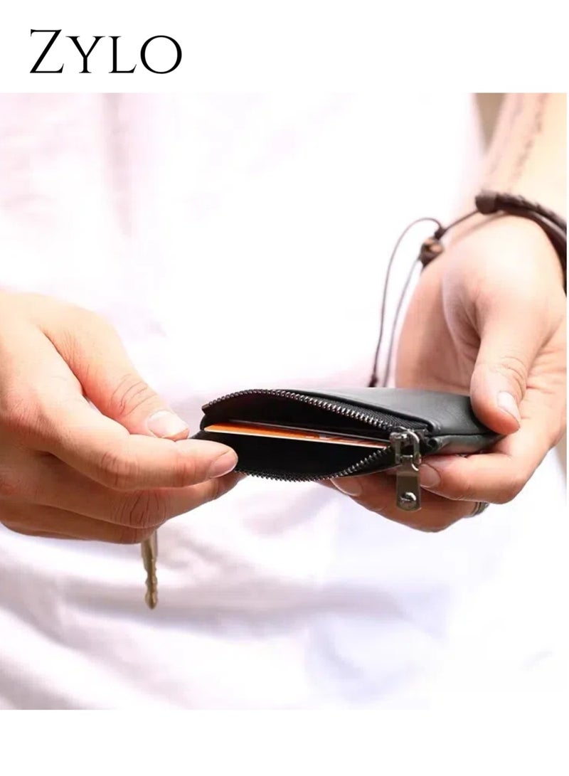 Zylo Genuine Leather Small Zipper Pouch Coin Purse Change Holder for Women And Men  - Image 5