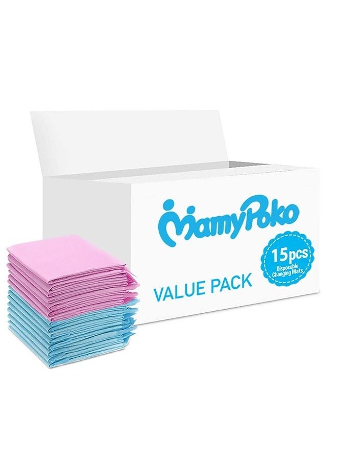 MamyPoko Disposable Changing Mats, 15 Counts, Soft Waterproof Mat, Portable Leak Proof Changing Mat, New Mom Leak-Proof Under pad, Mattress Table Protector Pad  - Image 1