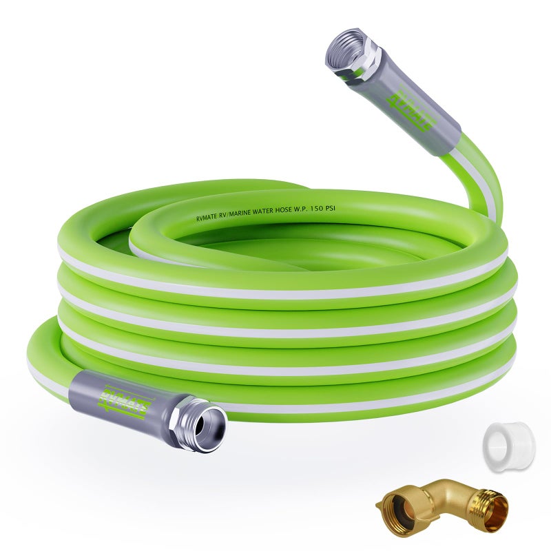 خرطوم مياه RV RVMATE بطول 25 قدم وقطر داخلي 58 بدون تسرب خرطوم مياه للشرب خرطوم حديقة لملحقات RV/تريلر/تخييم