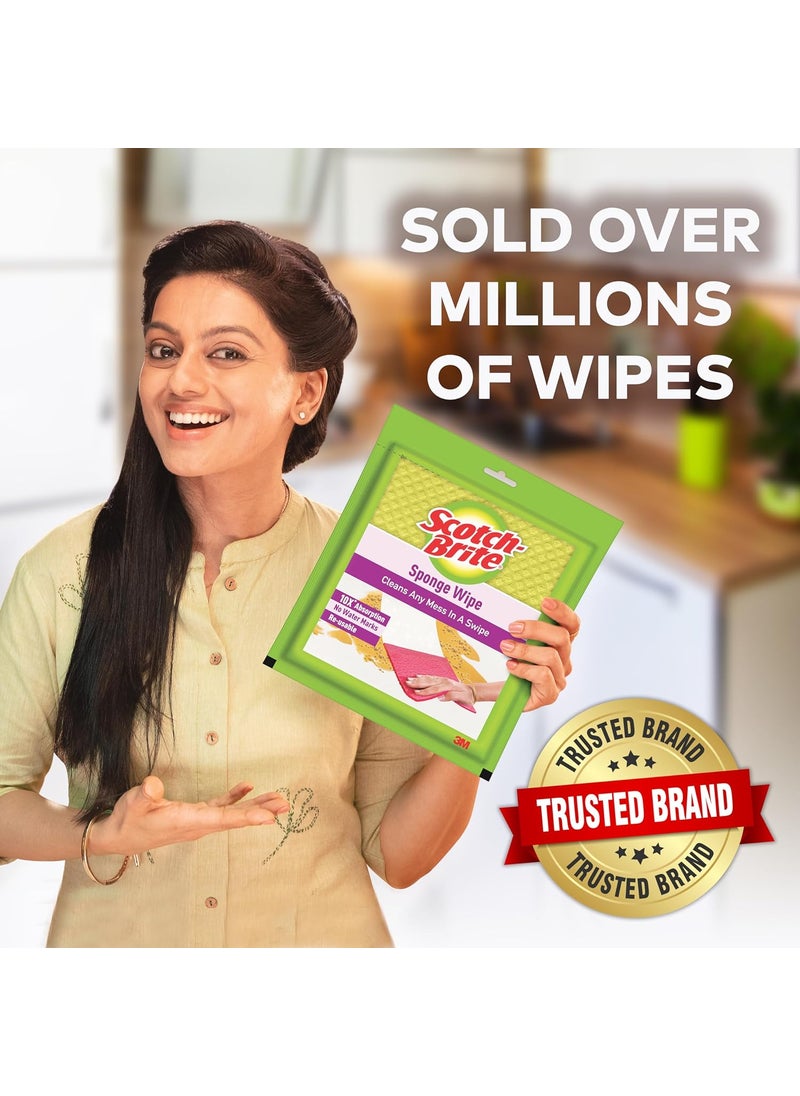 Scotch Brite ScotchBrite Sponge Wipe Resusable Kitchen Cleaning foam Cellulose wood Sponge Easy to use Multi color Biodegradable pack of 5  - Image 2