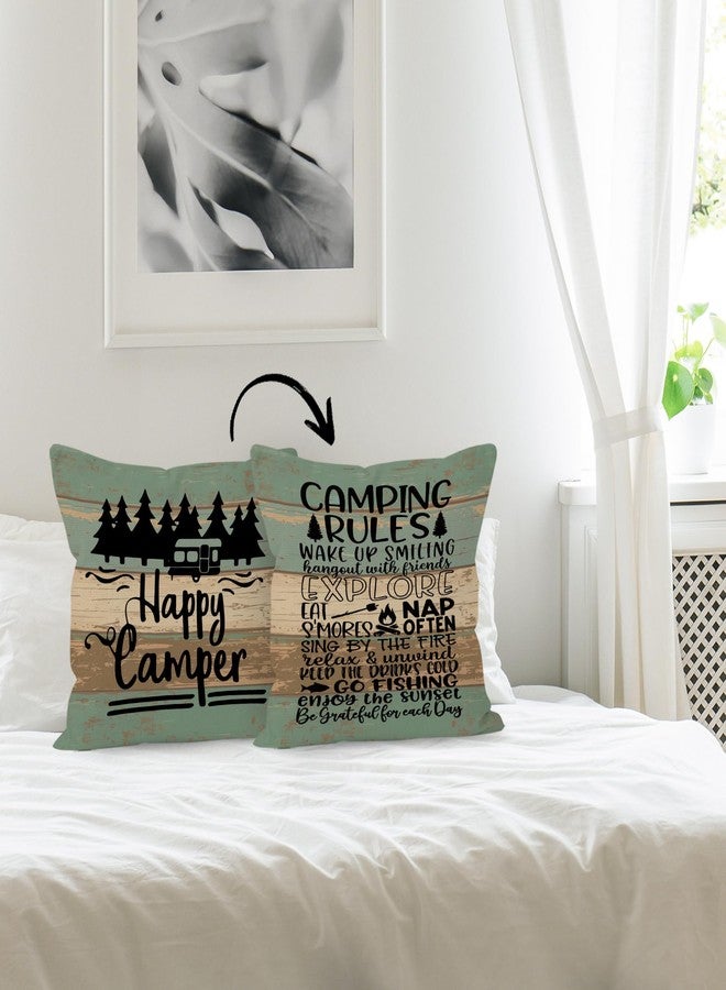 HUYAW Rustic Happy Camper Wood Board Reversible Throw Pillow Cover, Camping Camper Gifts for Women Men, Camping Rules Pillow Case 18 x 18 Inch Home RV Camper Bed Sofa Decor - Image 4