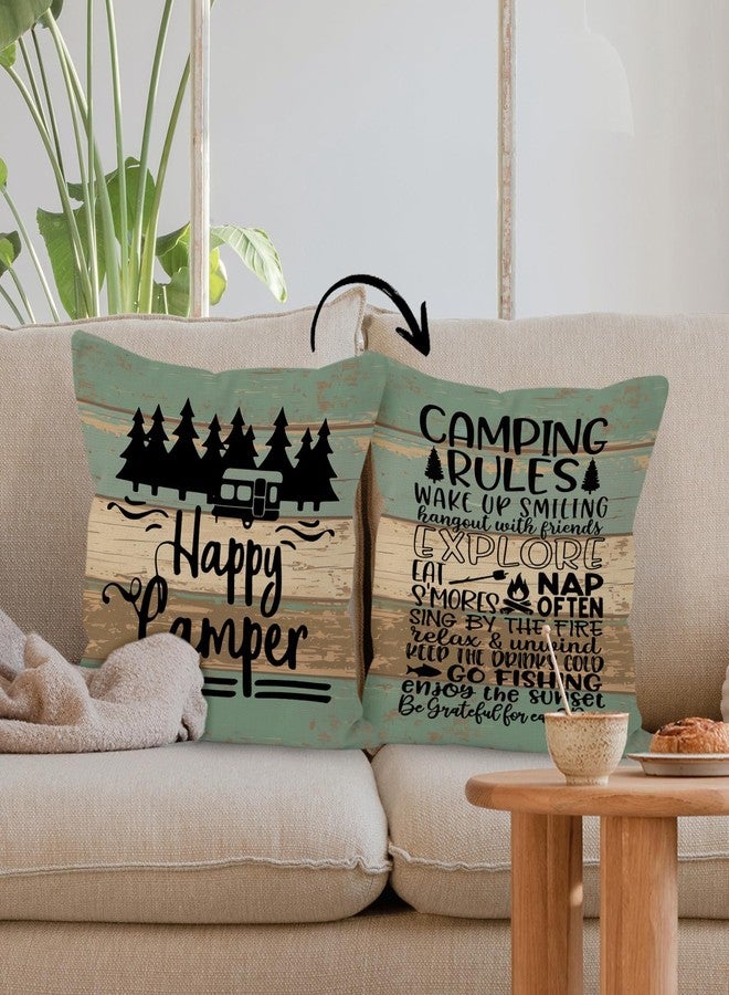 HUYAW Rustic Happy Camper Wood Board Reversible Throw Pillow Cover, Camping Camper Gifts for Women Men, Camping Rules Pillow Case 18 x 18 Inch Home RV Camper Bed Sofa Decor - Image 5