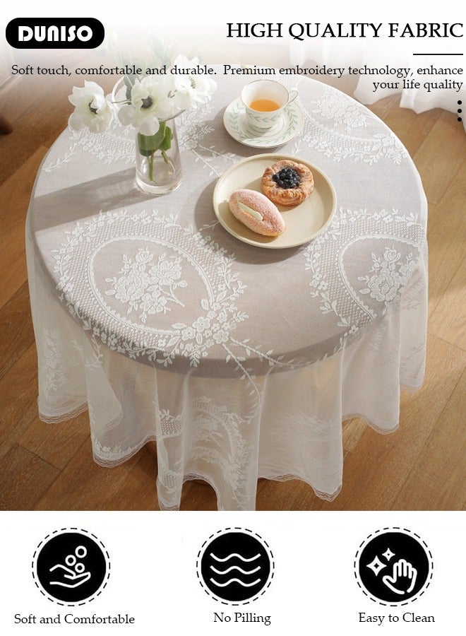 DUNISO White Round Tablecloths Polyester Table Cloth Bulk Washable Polyester Fabric Tablecloths Table Cover For Dinning Room Restaurant Party And Kitchen 140cm - Image 4