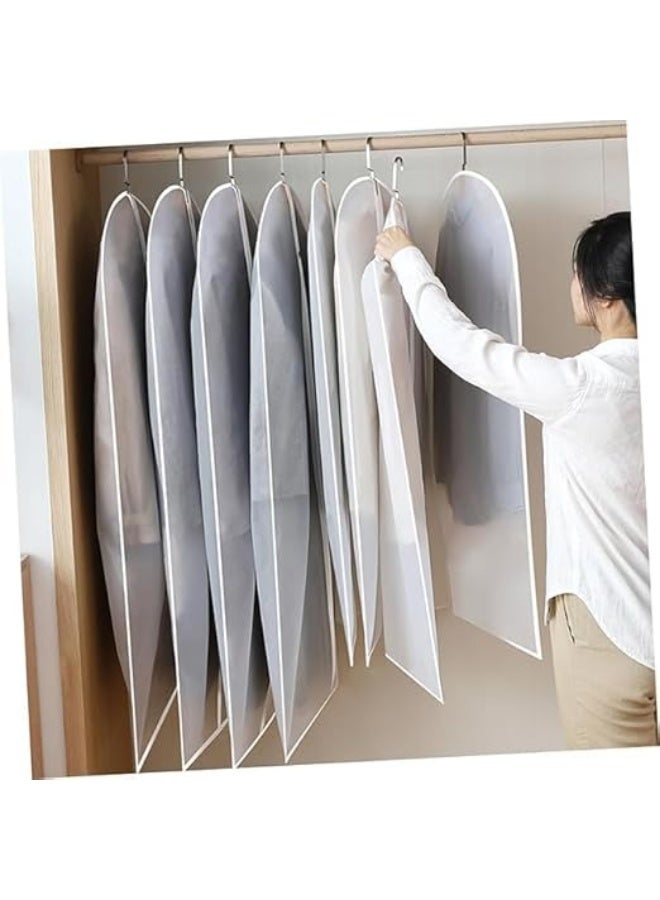 مجموعة من 5 اكياس ملابس للتخزين في الخزانة 60 × 100 سم، غطاء بدلة بلاستيكي بسحاب مقاوم للماء شبه شفاف للبدلات والقمصان والمعاطف والجاكيتات، واقي ملابس مقاوم للغبار بدون شماعة (ابيض) - Image 4