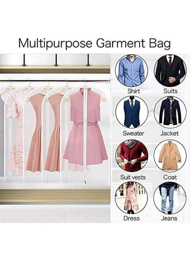 مجموعة من 5 اكياس ملابس للتخزين في الخزانة 60 × 100 سم، غطاء بدلة بلاستيكي بسحاب مقاوم للماء شبه شفاف للبدلات والقمصان والمعاطف والجاكيتات، واقي ملابس مقاوم للغبار بدون شماعة (ابيض) - Image 3