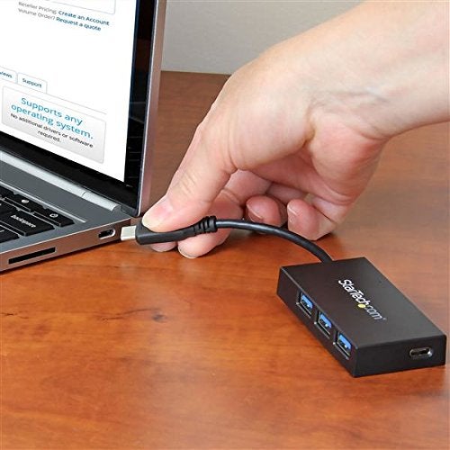 StarTech.com 4-Port USB 3.0 Hub - Powered USB 3.0 Hub - USB-C to 1x USB-C and 3X USB-A Adapter - USB 3.0 (5Gbps) - USB-C Port Expander, TAA (HB30C3A1CFB) - Image 2