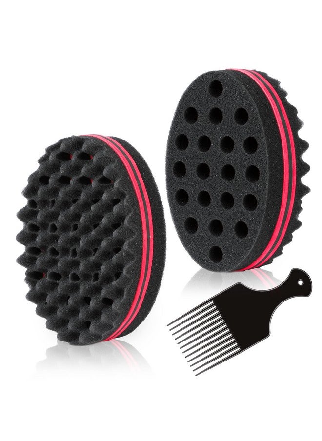 BE BIGEDDIE Bigeddie Big Holes Sponge For Hair Twist Sponge Magic Sponge Brush Afro Hair Sponge For Curls With 6.29 Inch Free Hair Pick Comb (2 Pack)  - Image 1