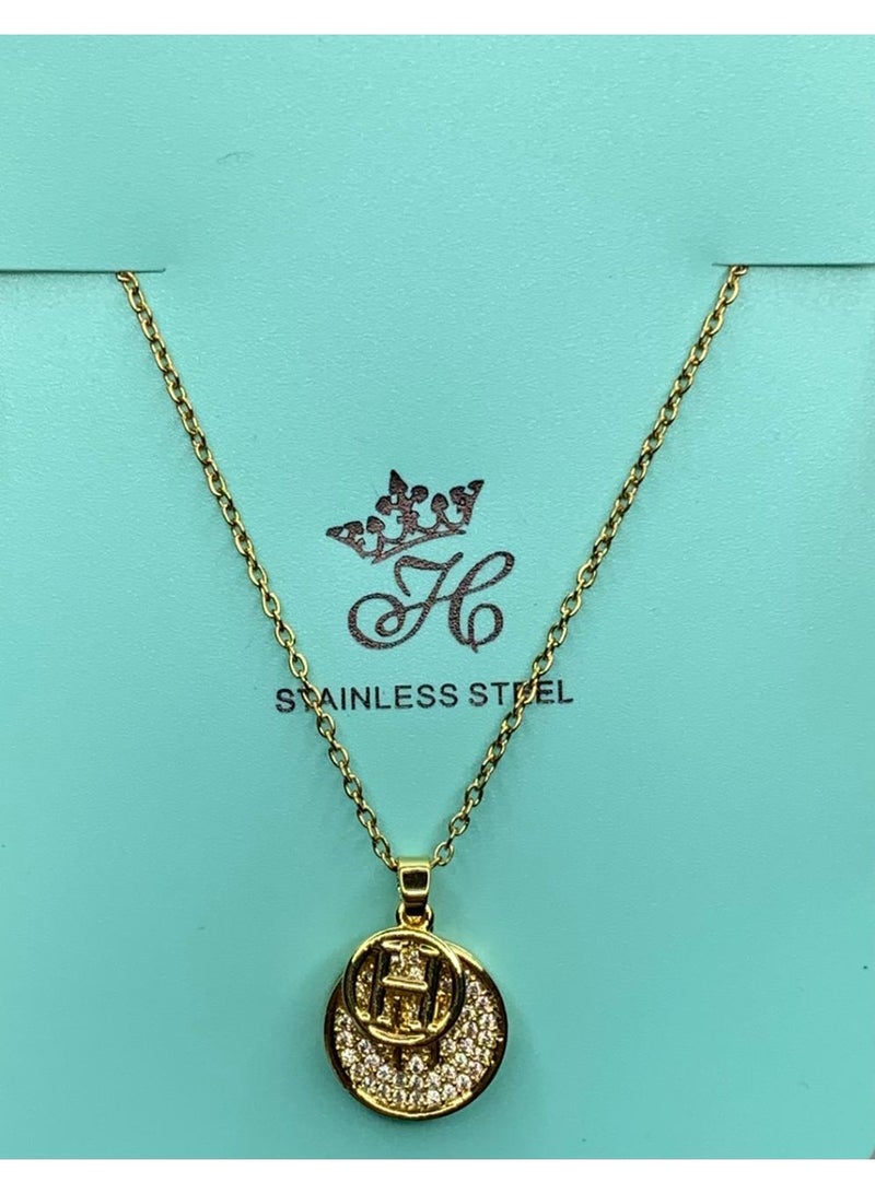 Influence Germany Double Circle “H” Pendant Necklace – Gold-Tone Stainless Steel - Image 1