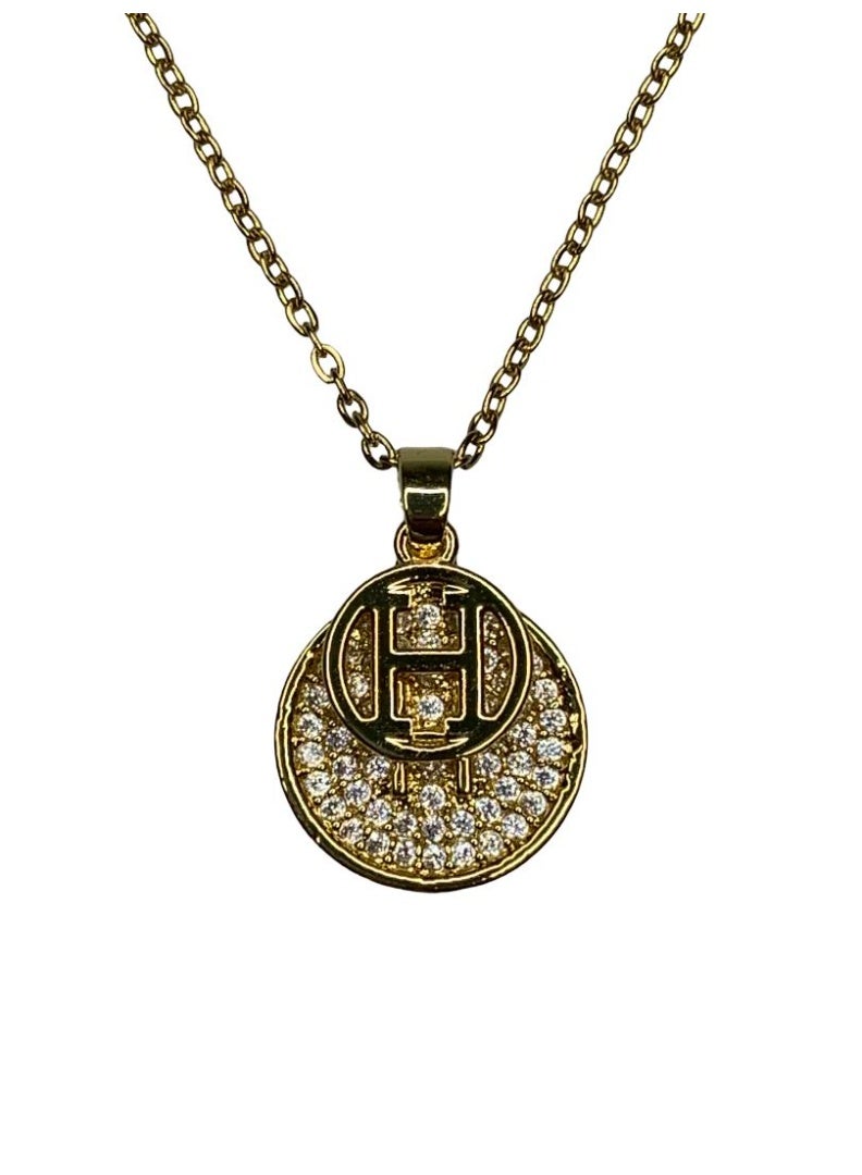 Influence Germany Double Circle “H” Pendant Necklace – Gold-Tone Stainless Steel - Image 2