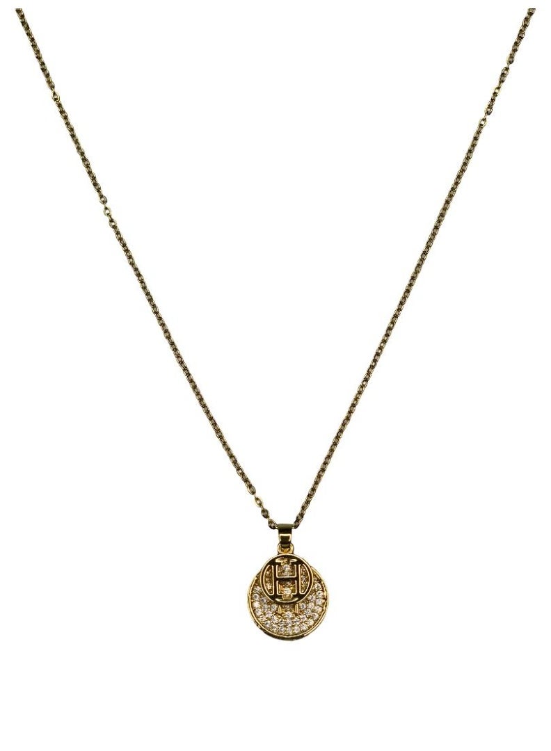 Influence Germany Double Circle “H” Pendant Necklace – Gold-Tone Stainless Steel - Image 3