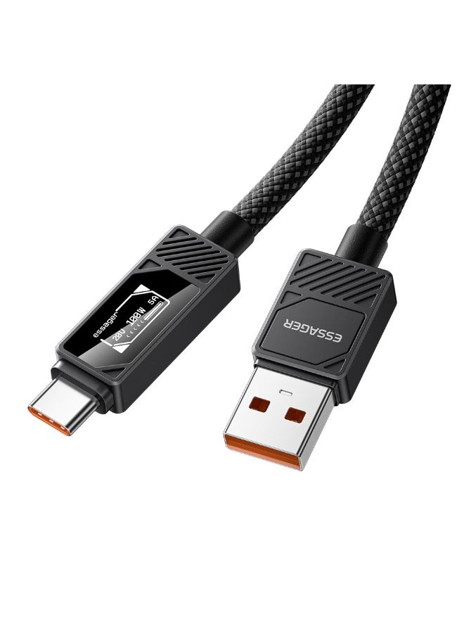 ESSAGER Smart Display USB-A to USB-C Cable 7A Fast Charging 100W Power Delivery Data Cable 1 Meter - Black - Image 3