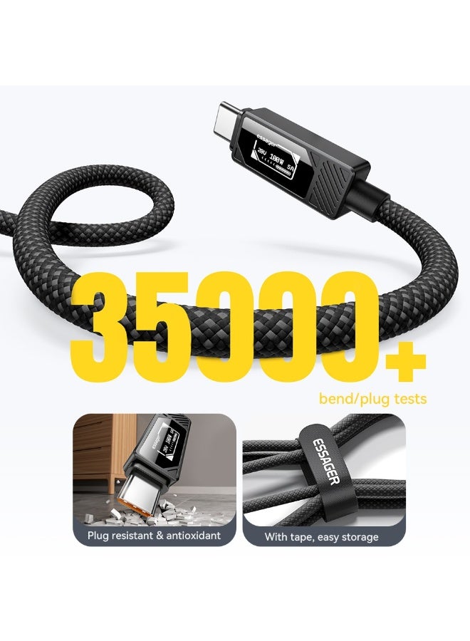 ESSAGER Smart Display USB-A to USB-C Cable 7A Fast Charging 100W Power Delivery Data Cable 1 Meter - Black - Image 2
